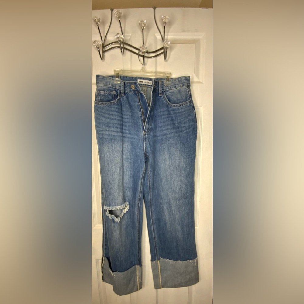 YMI Wide Leg Mega Cuff Distressed Jeans